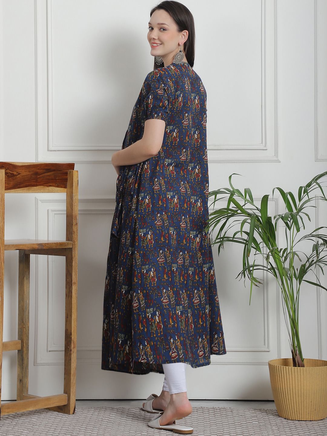 Ethnic Print Navy Blue Cotton Maternity Kurta