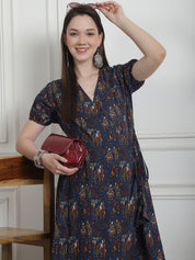 Ethnic Print Navy Blue Cotton Maternity Kurta