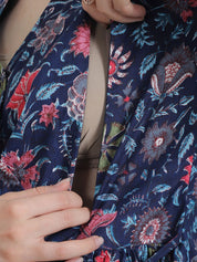 Floral Print Dark Blue Cotton Maternity Kurta