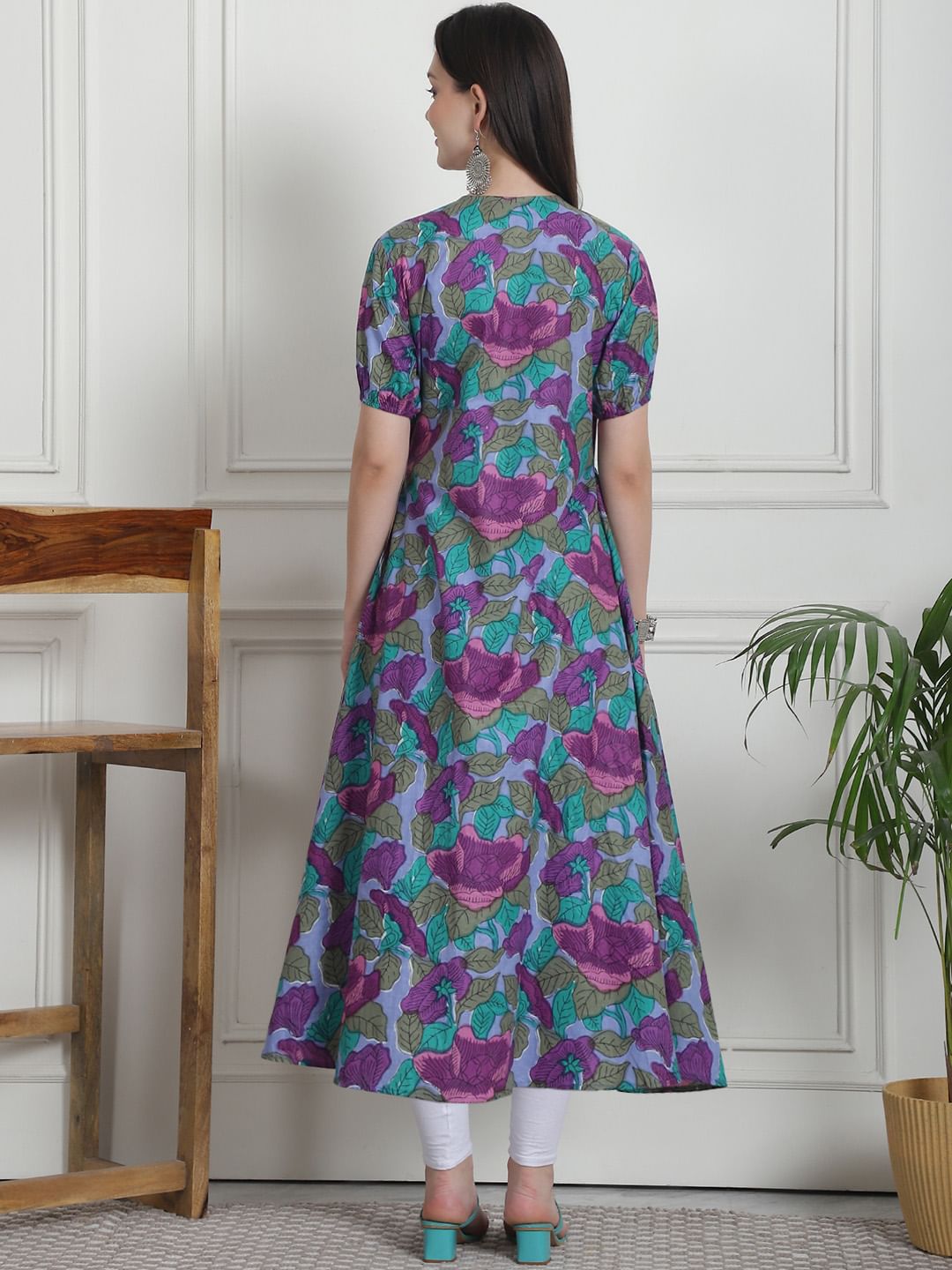 Floral Print Blue Cotton Maternity Kurta