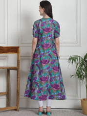 Floral Print Blue Cotton Maternity Kurta