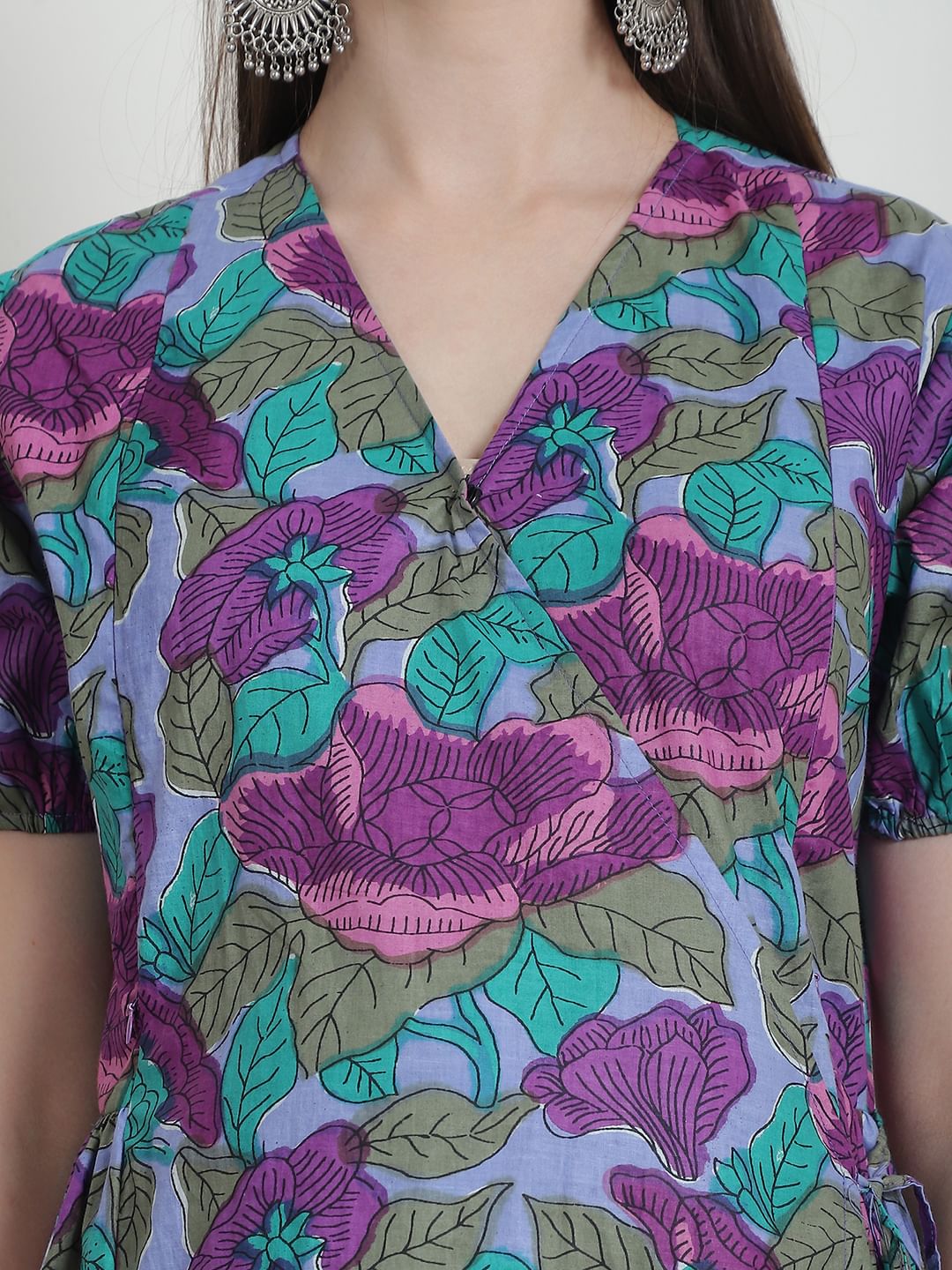 Floral Print Blue Cotton Maternity Kurta