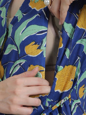 Floral Print Dark Blue Cotton Maternity Kurta
