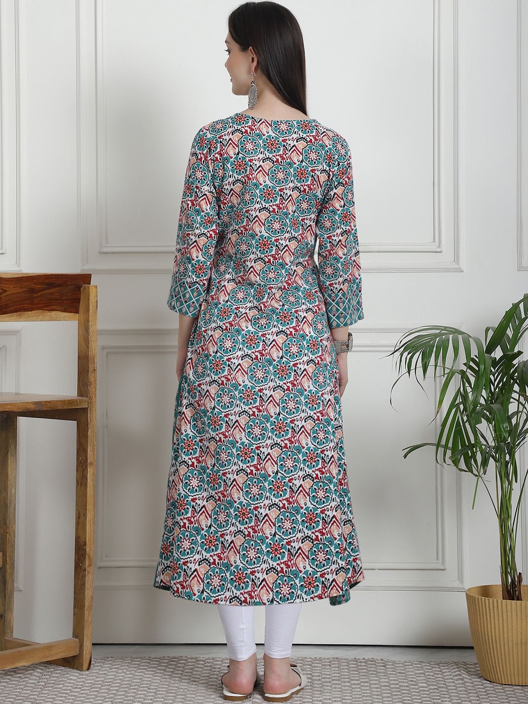 Floral Print Teal Cotton Maternity Kurta