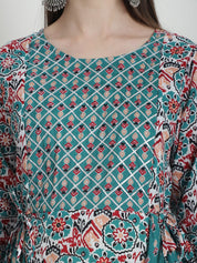 Floral Print Teal Cotton Maternity Kurta