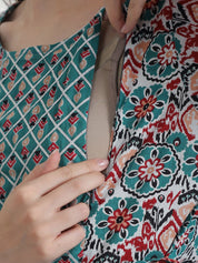 Floral Print Teal Cotton Maternity Kurta