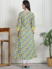 Floral Print Yellow Cotton Maternity Kurta