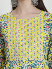Floral Print Yellow Cotton Maternity Kurta