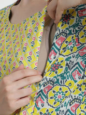 Floral Print Yellow Cotton Maternity Kurta