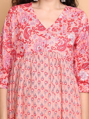 Peach Floral Cotton Lurex Maternity Kurta with Trouser