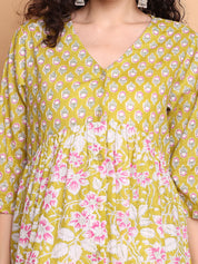 Yellow Floral Cotton Lurex Maternity Kurta with Trouser