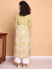 Yellow Floral Cotton Lurex Maternity Kurta with Trouser