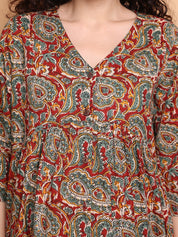 Red Paisley Cotton Maternity Kurta with Trouser and Dupatta