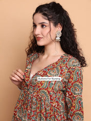Red Paisley Cotton Maternity Kurta with Trouser and Dupatta