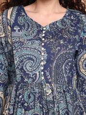Blue Paisley Cotton Maternity Kurta with Trouser and Dupatta