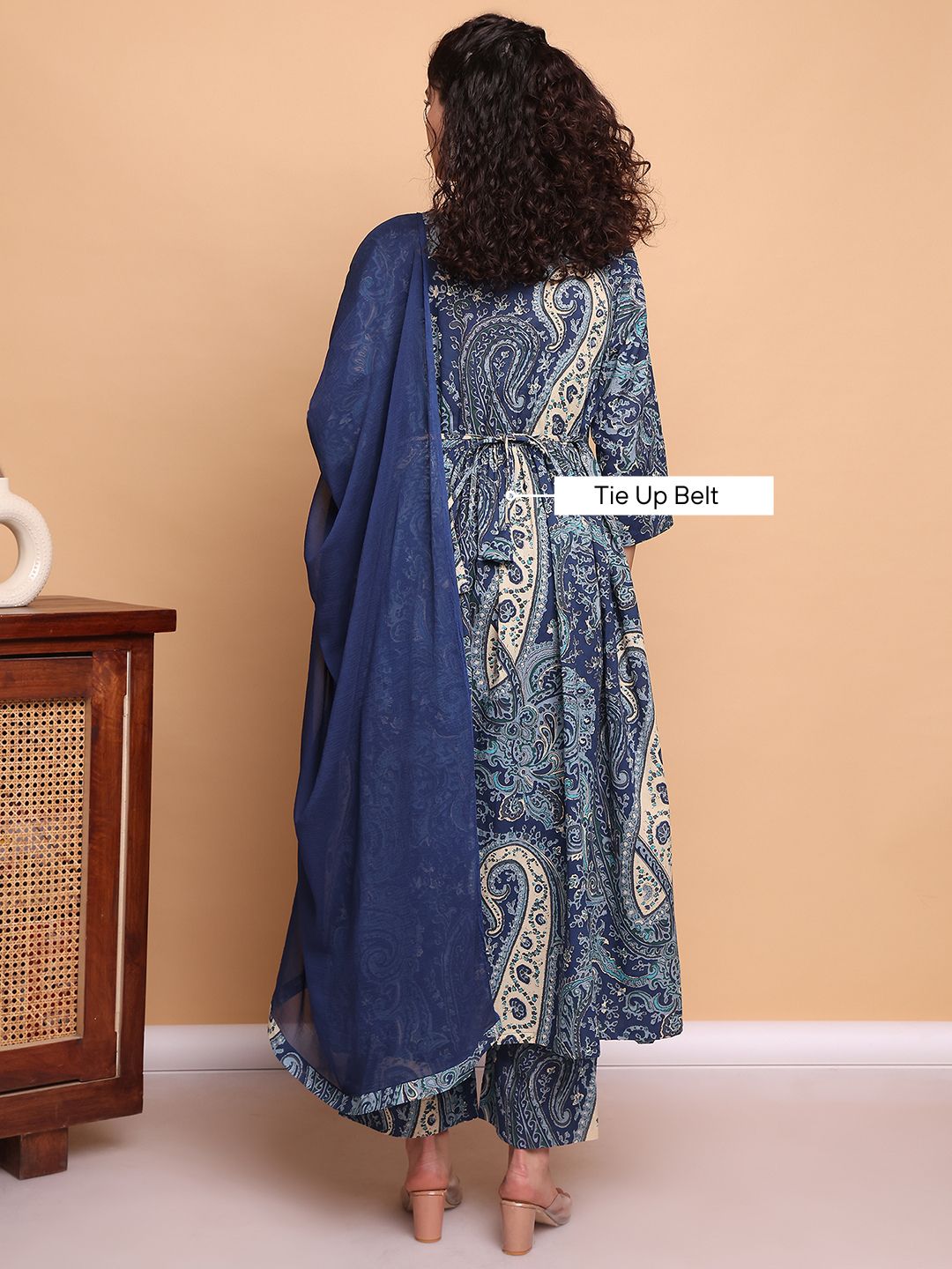 Blue Paisley Cotton Maternity Kurta with Trouser and Dupatta
