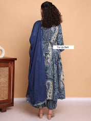 Blue Paisley Cotton Maternity Kurta with Trouser and Dupatta