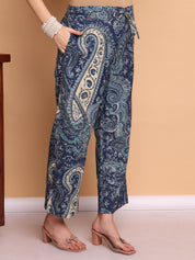 Blue Paisley Cotton Maternity Kurta with Trouser and Dupatta