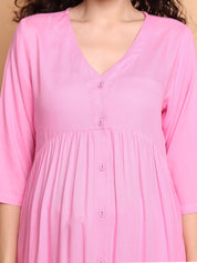 Pink Solid Rayon Maternity Kurta with Trouser and Dupatta