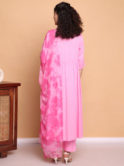 Pink Solid Rayon Maternity Kurta with Trouser and Dupatta