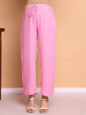 Pink Solid Rayon Maternity Kurta with Trouser and Dupatta