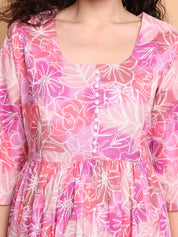 Pink Floral Cotton Maternity Kurta with Trouser and Dupatta