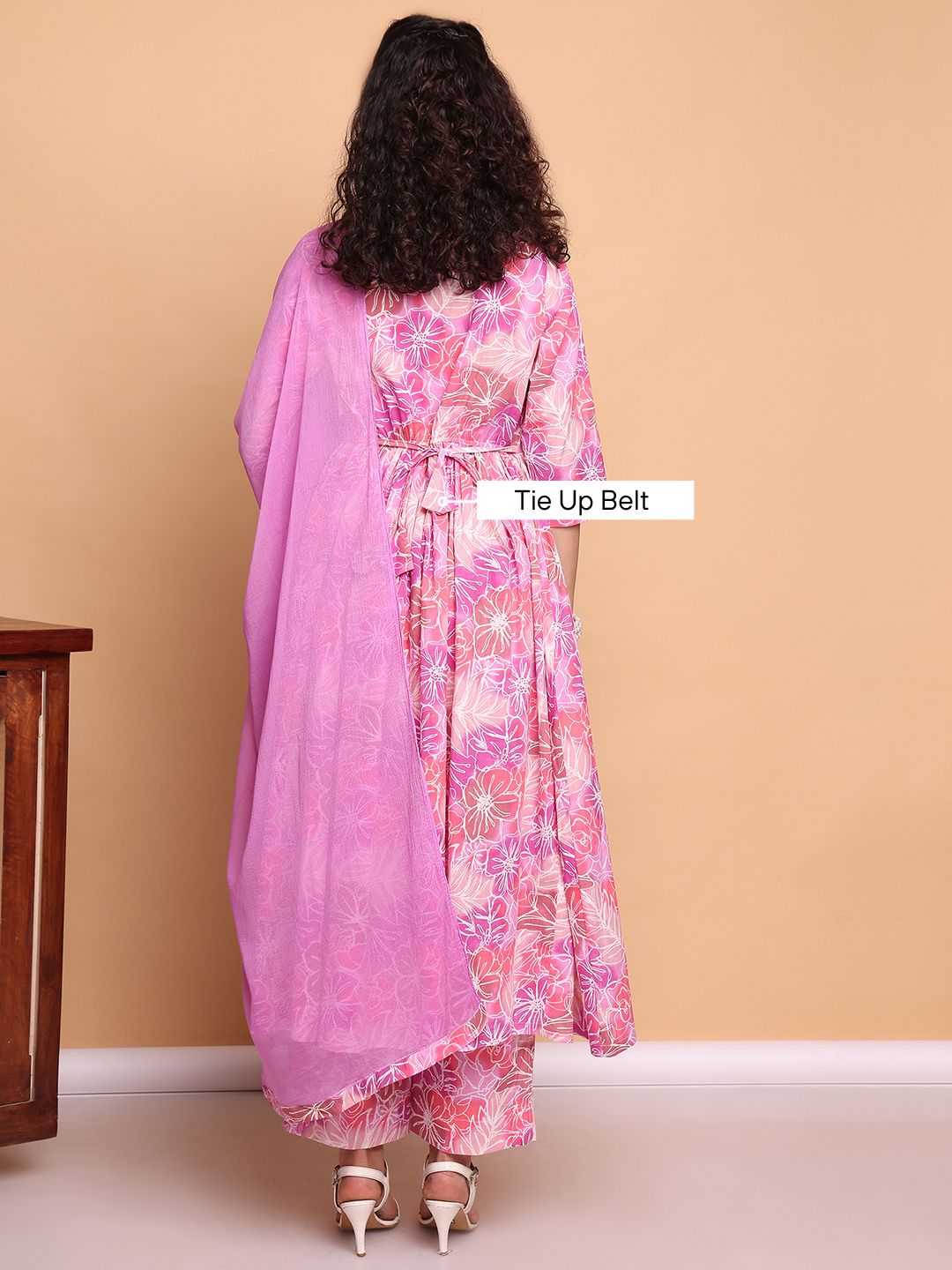 Pink Floral Cotton Maternity Kurta with Trouser and Dupatta