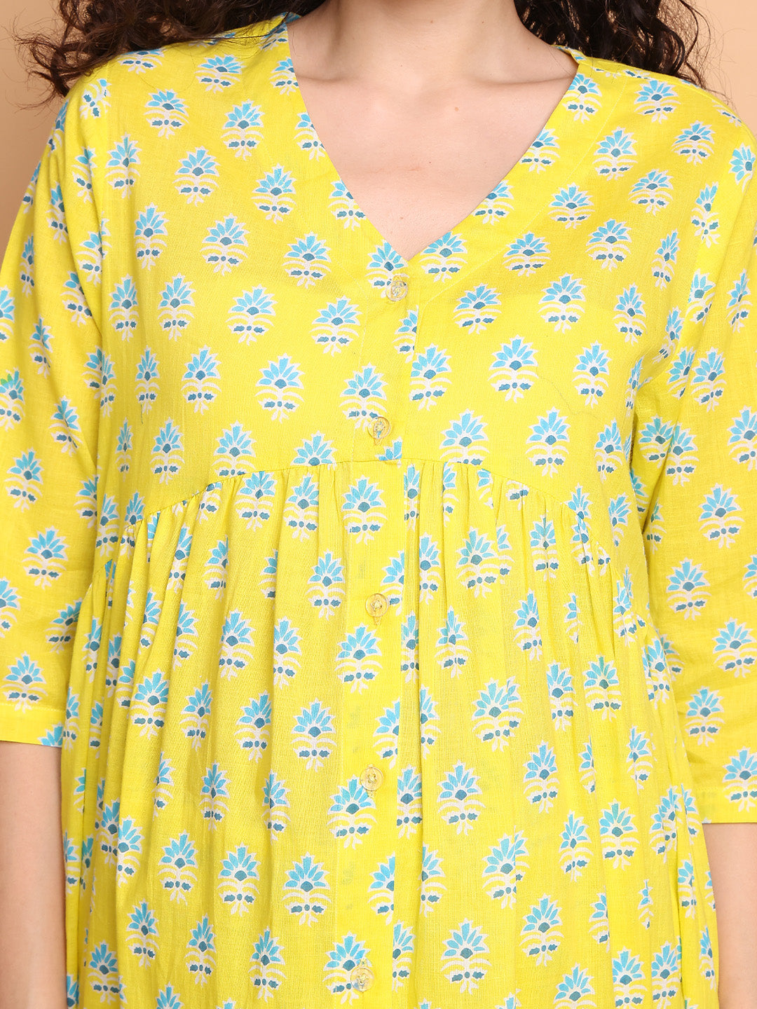 Yellow Floral Cotton Maternity Kurta with Trouser and Dupatta