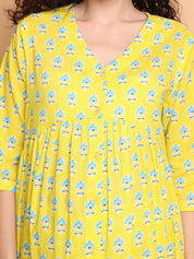 Yellow Floral Cotton Maternity Kurta with Trouser and Dupatta