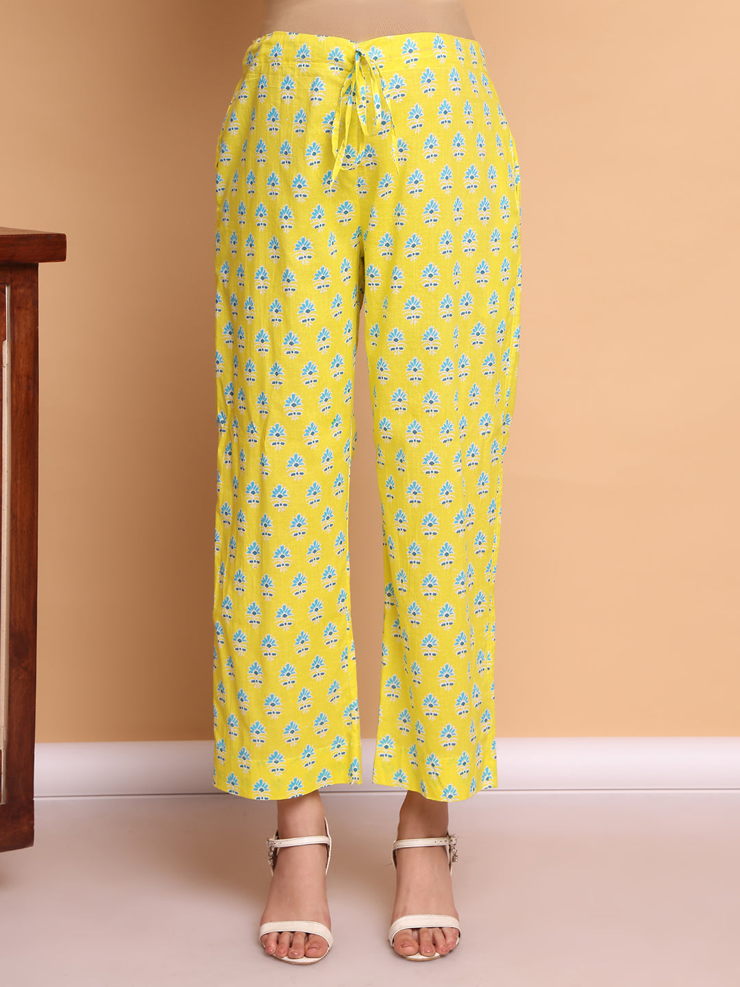 Yellow Floral Cotton Maternity Kurta with Trouser and Dupatta