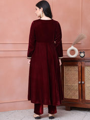 Maroon Solid Velvet Maternity Kurta