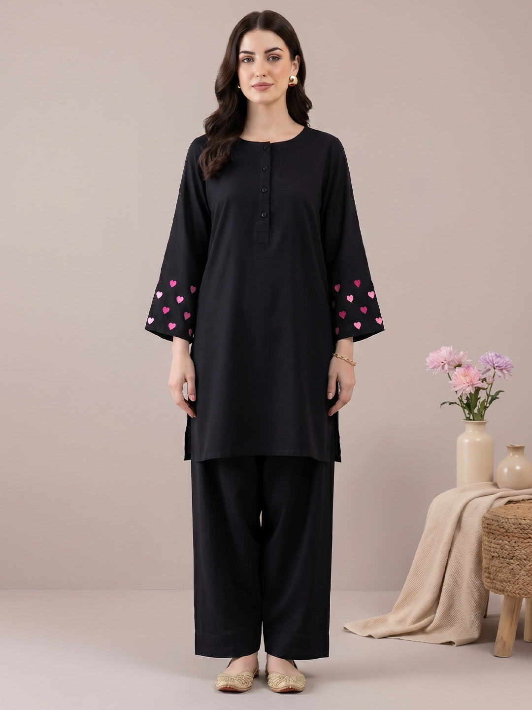 Black Solid Rayon Farshi Kurta Set
