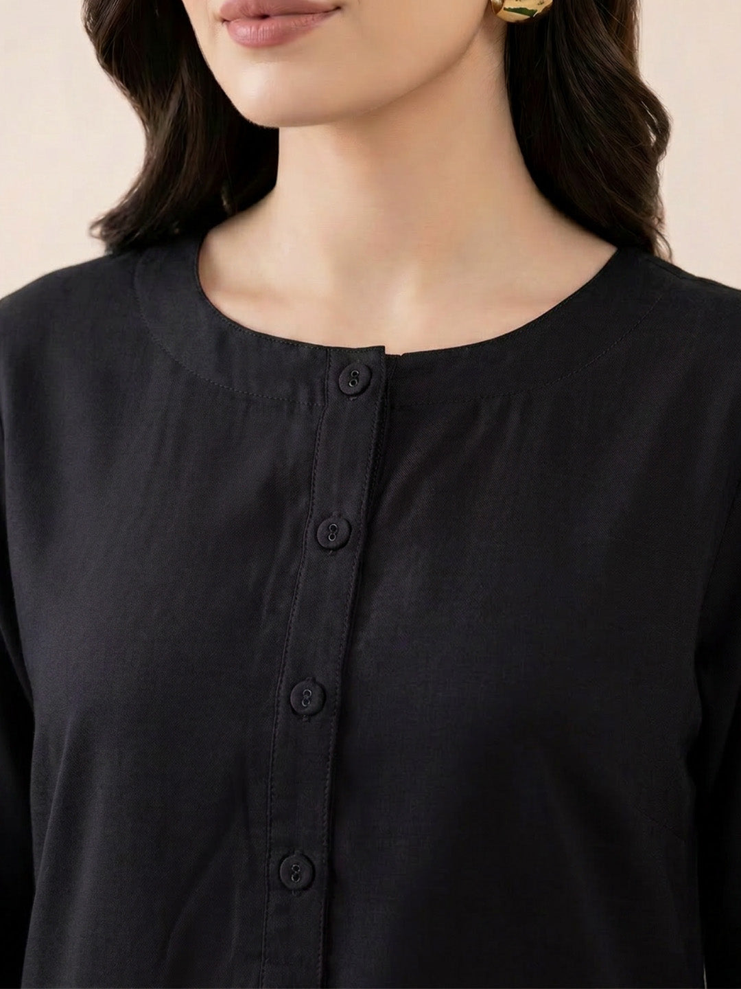 Black Solid Rayon Farshi Kurta Set