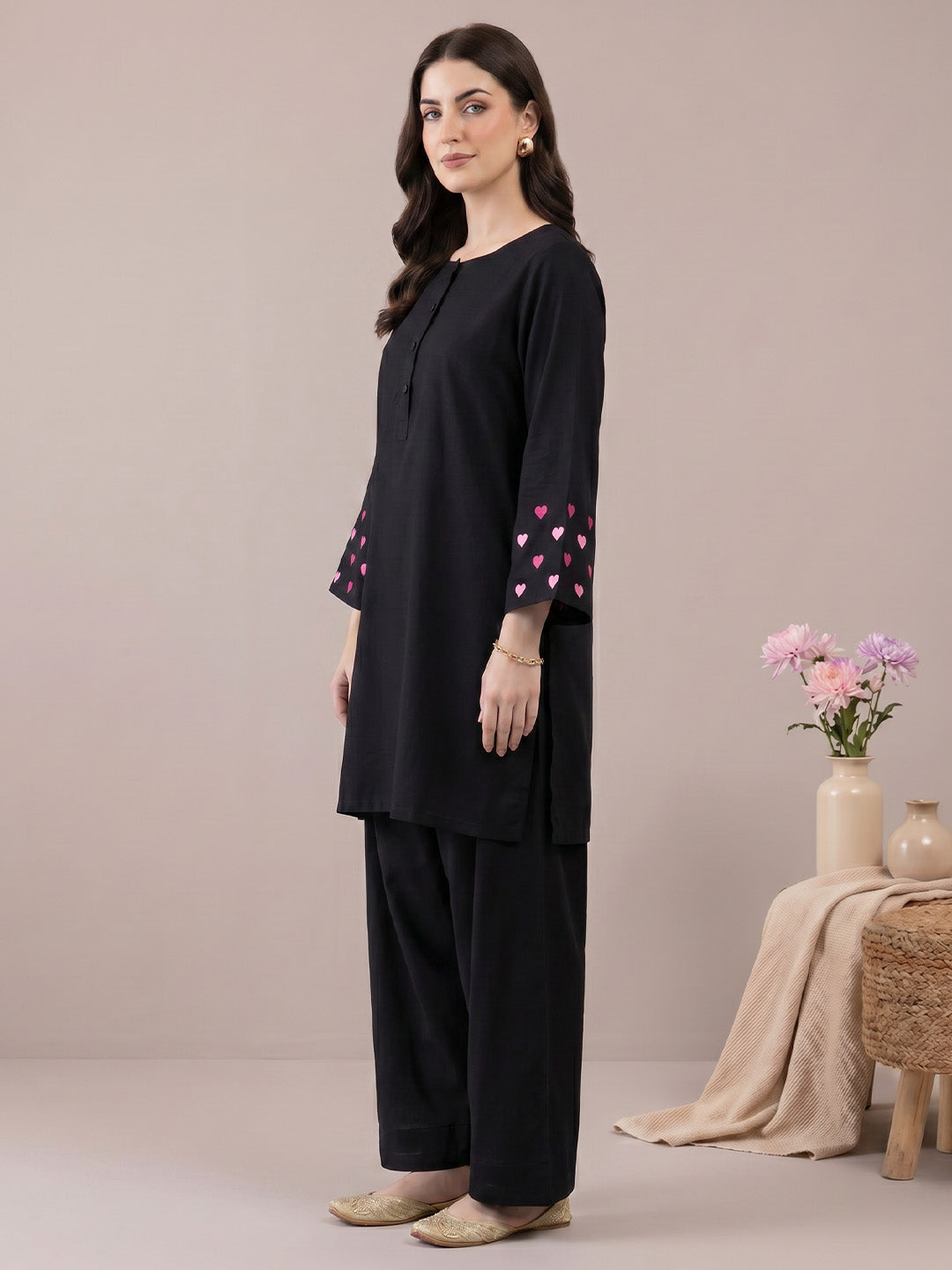 Black Solid Rayon Farshi Kurta Set