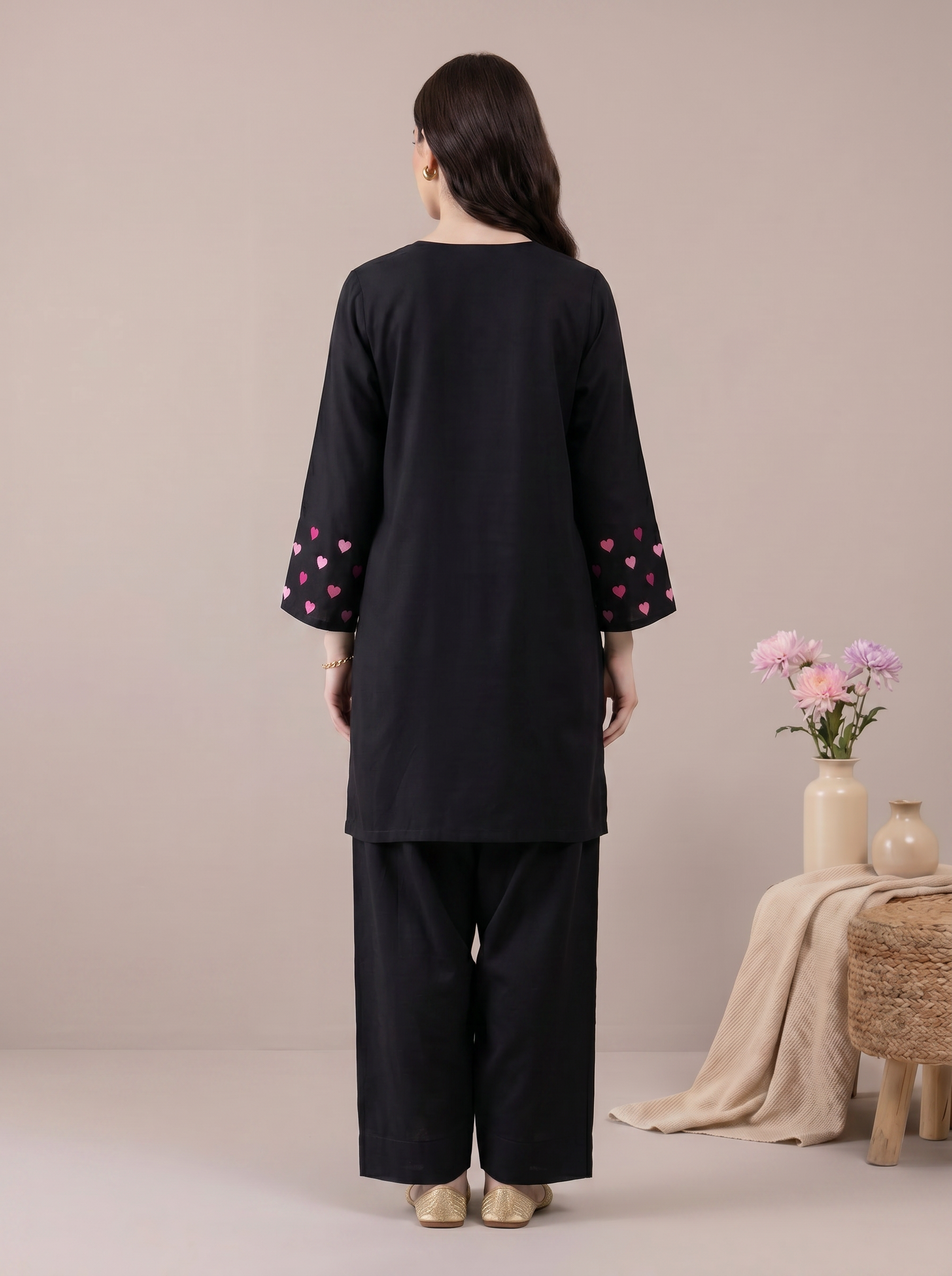 Black Solid Rayon Maternity Farshi Kurta Set