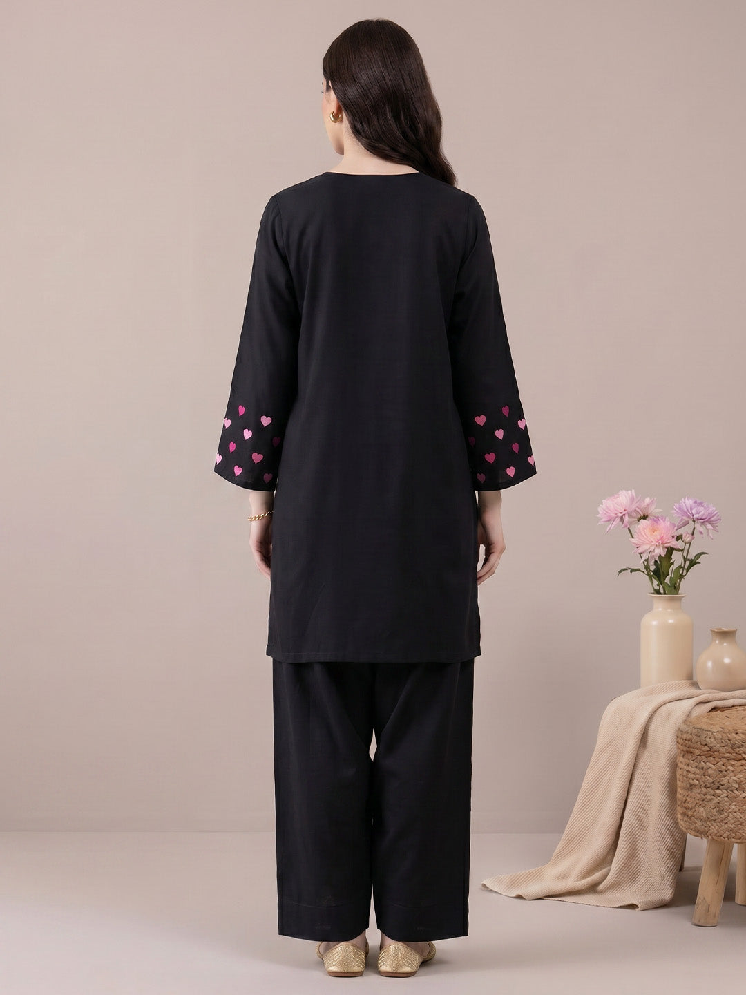 Black Solid Rayon Farshi Kurta Set