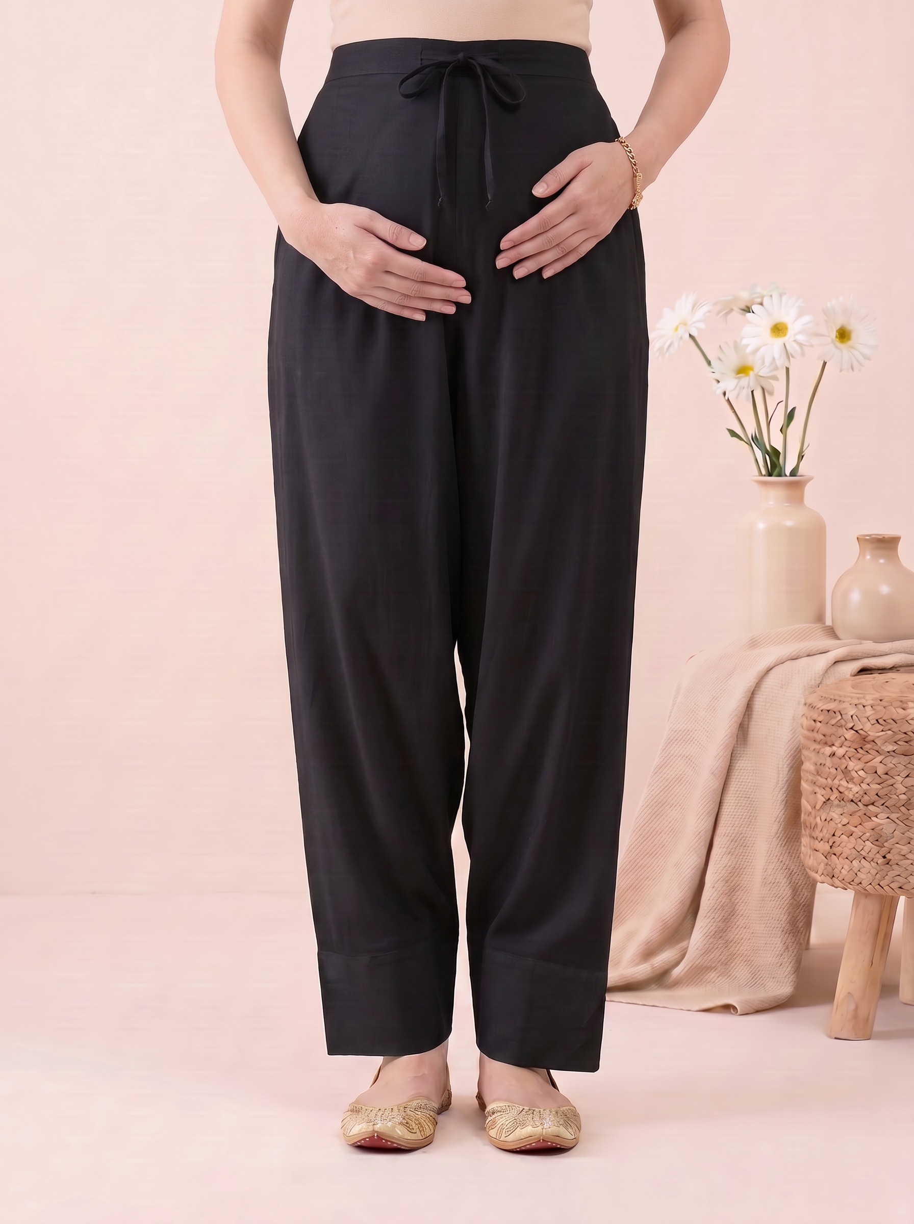 Black Solid Rayon Maternity Farshi Kurta Set