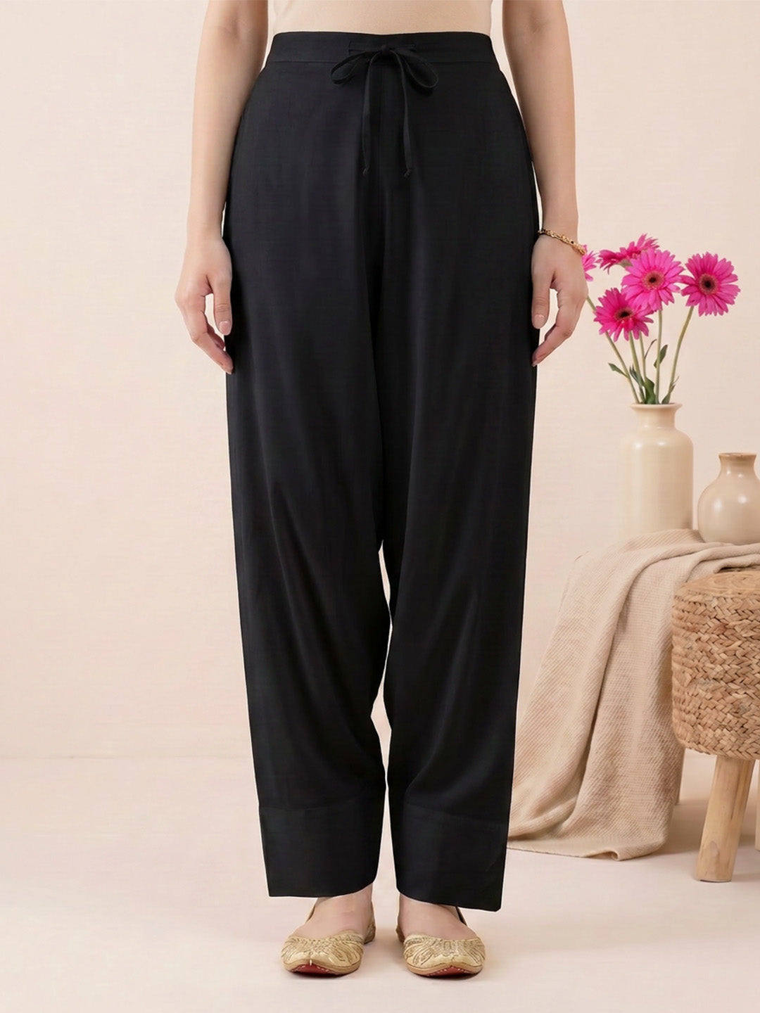 Black Solid Rayon Farshi Kurta Set