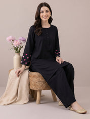 Black Solid Rayon Farshi Kurta Set