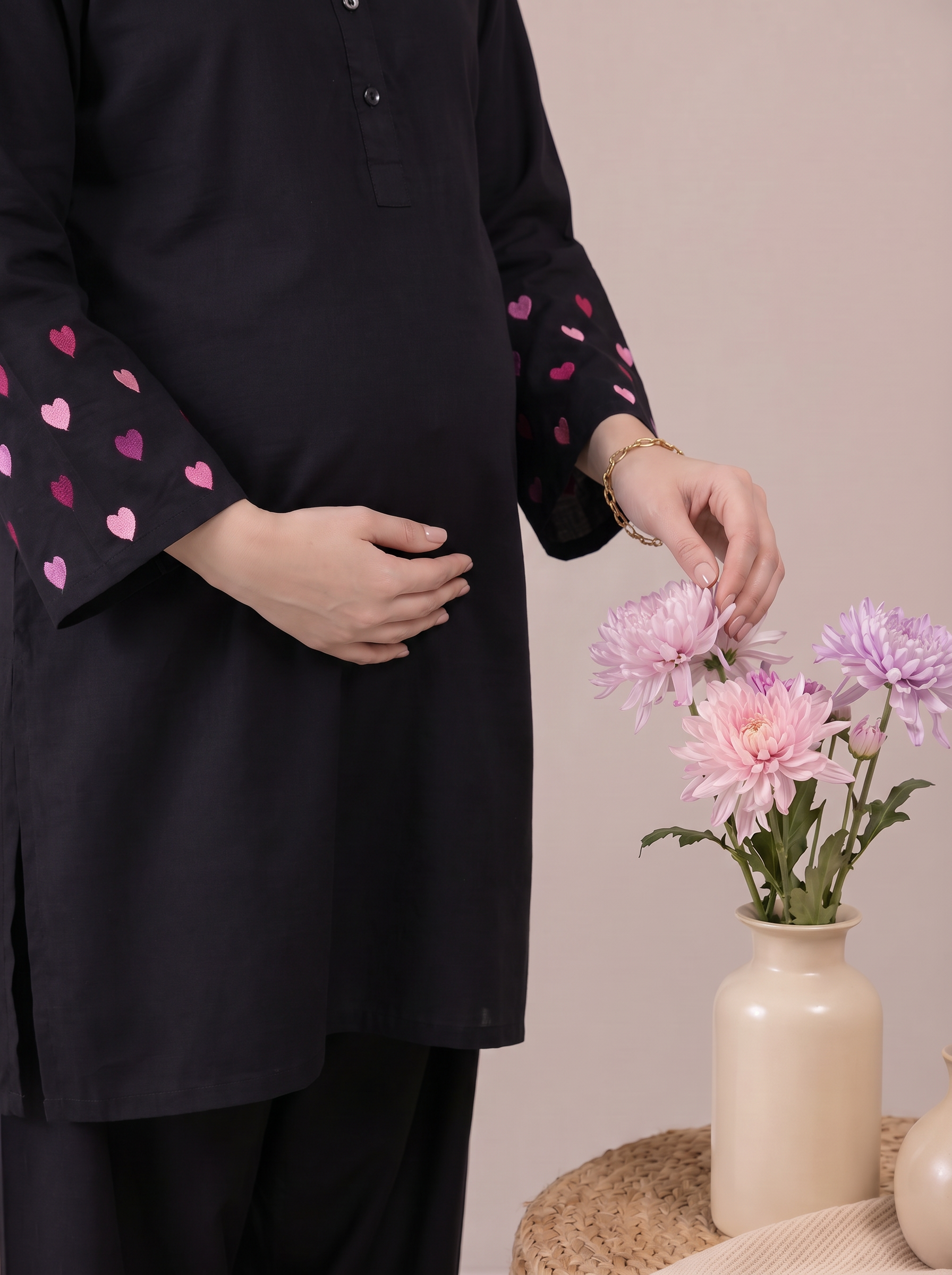 Black Solid Rayon Maternity Farshi Kurta Set
