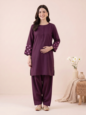 Wine Solid Rayon Maternity Farshi Kurta Set