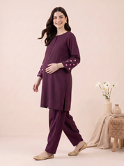 Wine Solid Rayon Maternity Farshi Kurta Set