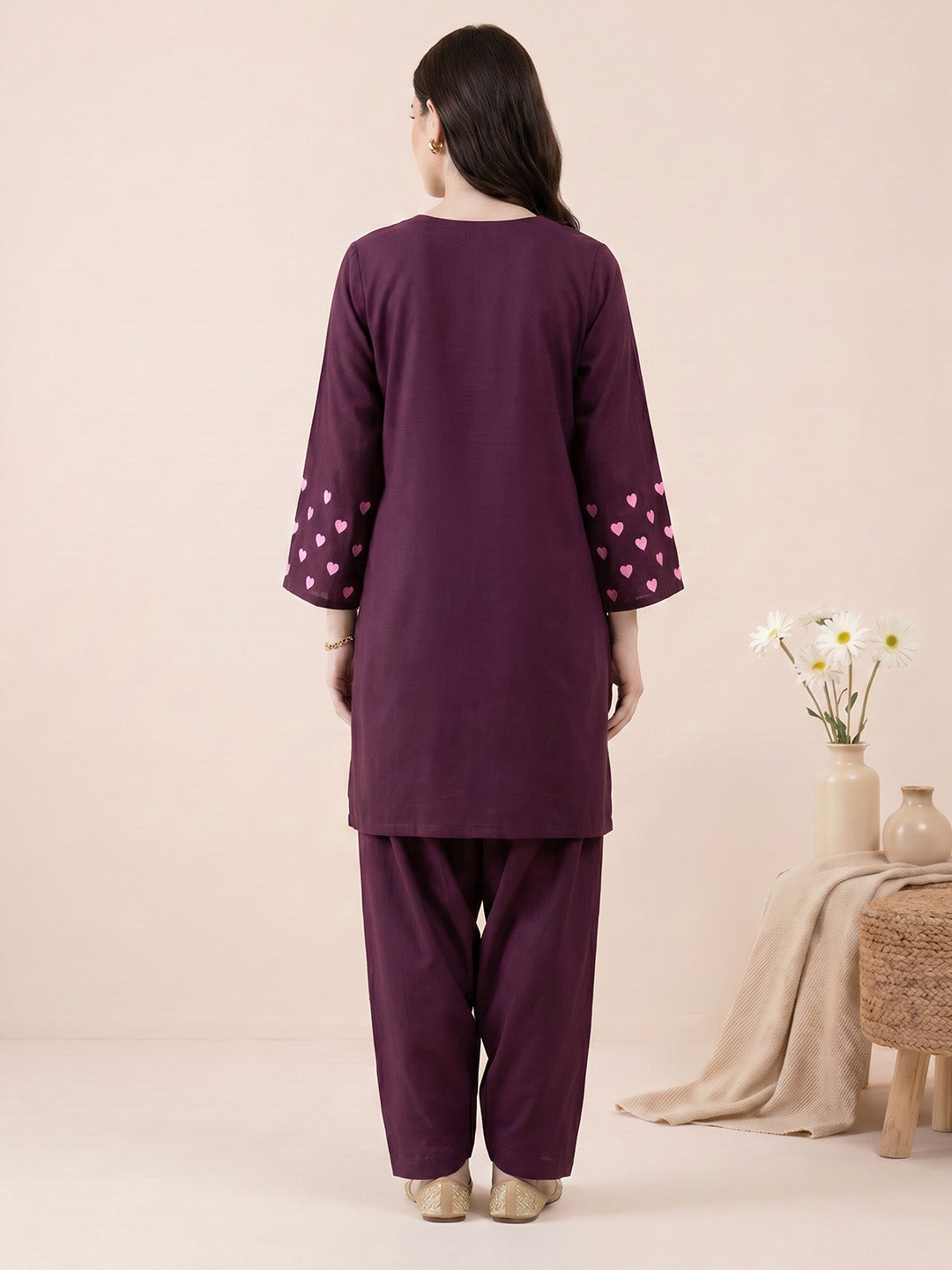 Wine Solid Rayon Farshi Kurta Set