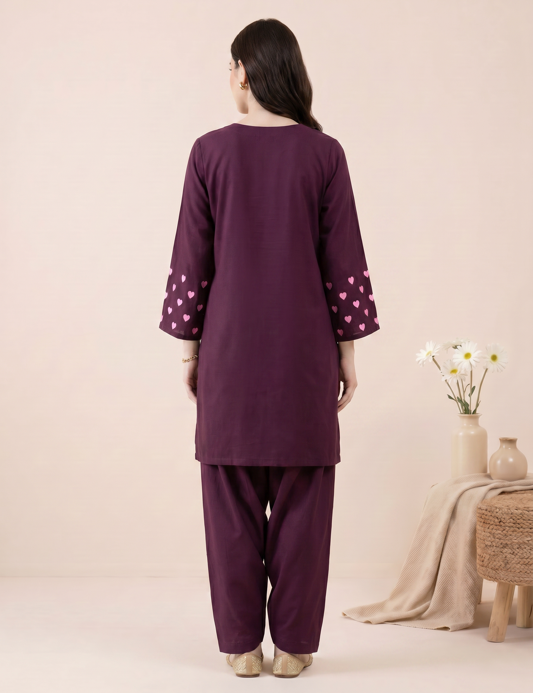 Wine Solid Rayon Maternity Farshi Kurta Set
