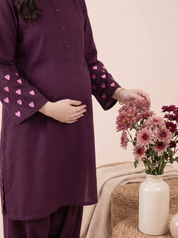 Wine Solid Rayon Maternity Farshi Kurta Set