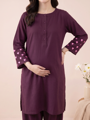 Wine Solid Rayon Maternity Farshi Kurta Set
