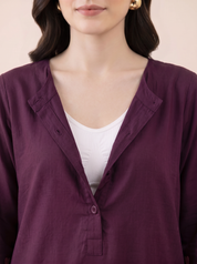 Wine Solid Rayon Maternity Farshi Kurta Set