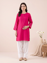 Pink Solid Rayon Maternity Farshi Kurta Set
