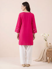 Pink Solid Rayon Farshi Kurta Set