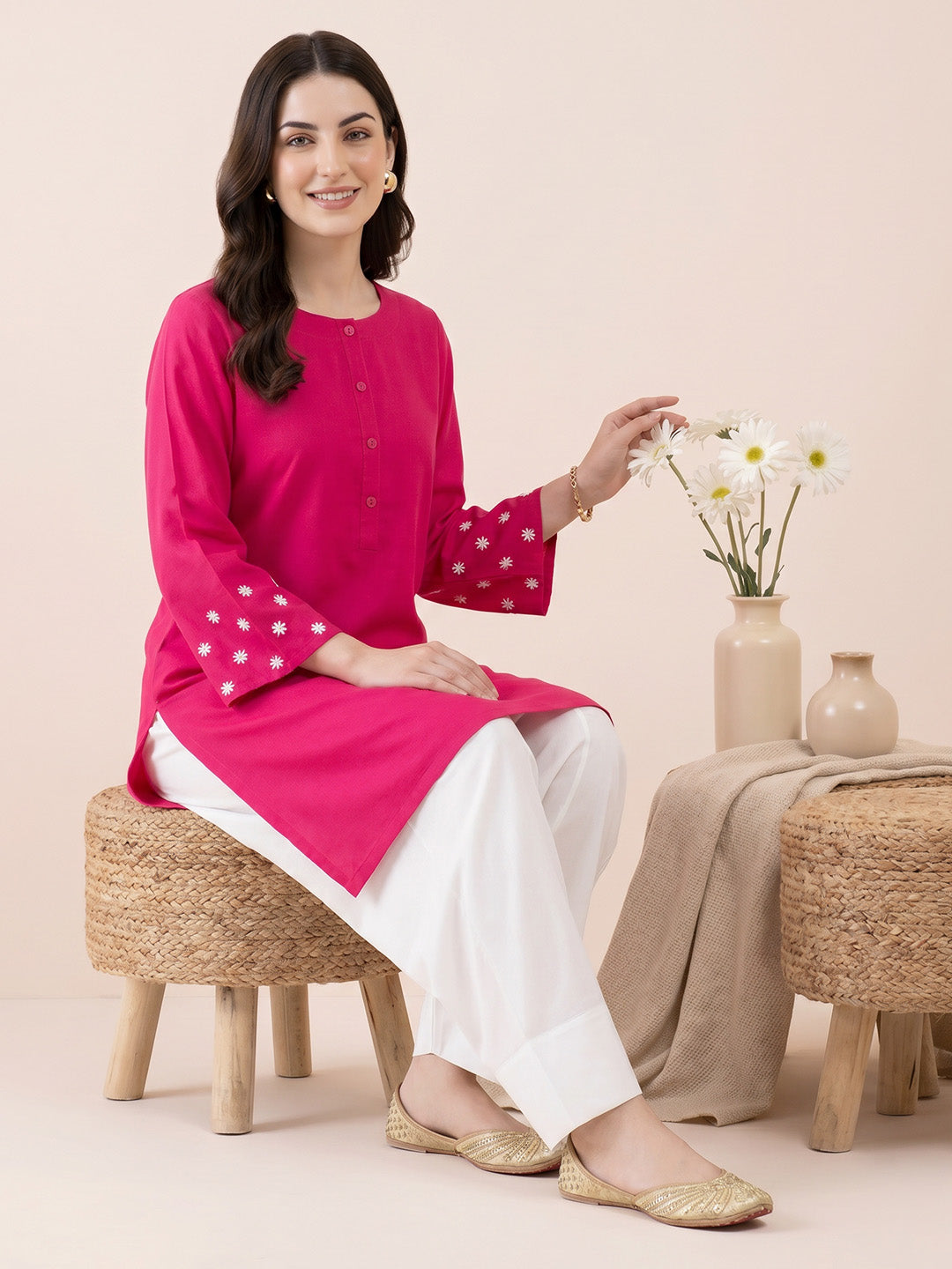Pink Solid Rayon Farshi Kurta Set